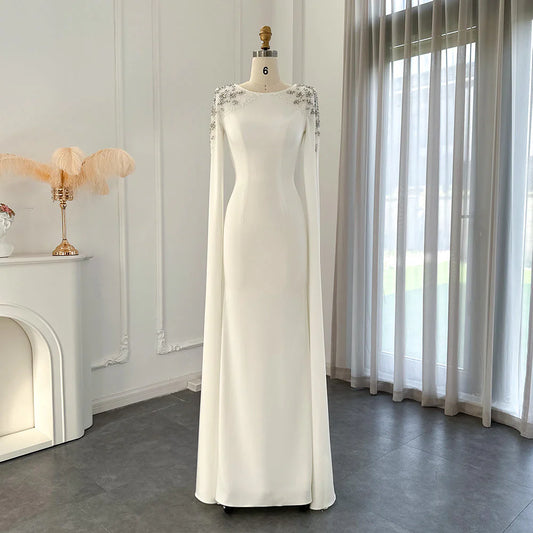 Round Neck Elegant Mermaid Evening Mother of the Bride Dress Wedding Party Cape Sleeves