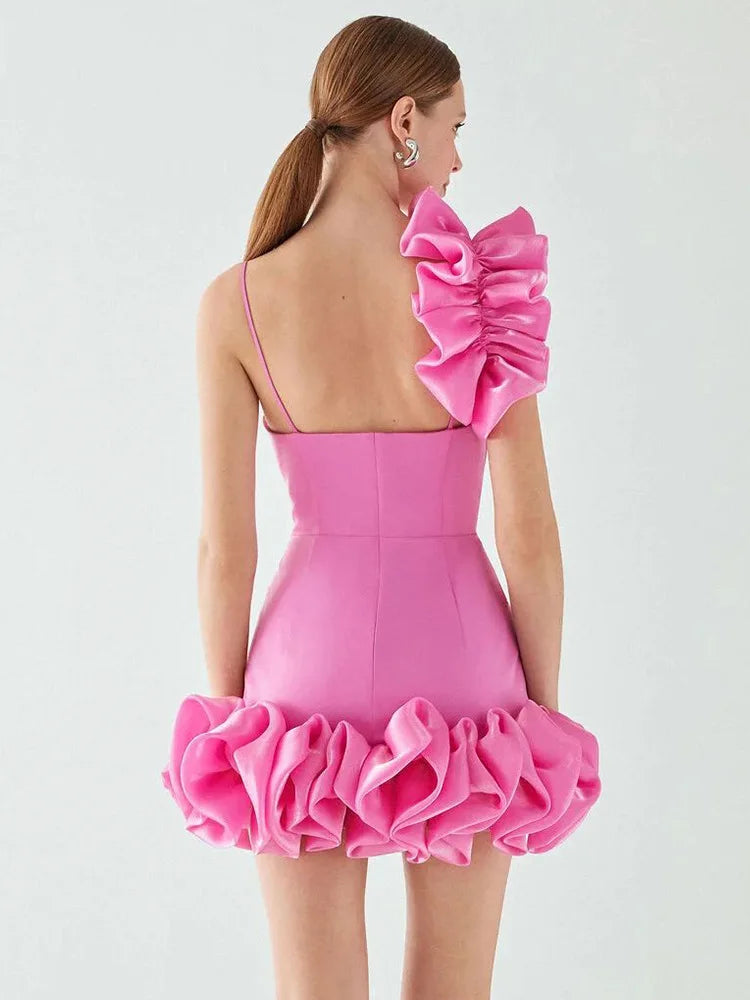 Xuewuba Stores With Prom Dresses Pink One Shoulder Ruffles Mini Dress Prom Dress Formal Women's Dresses