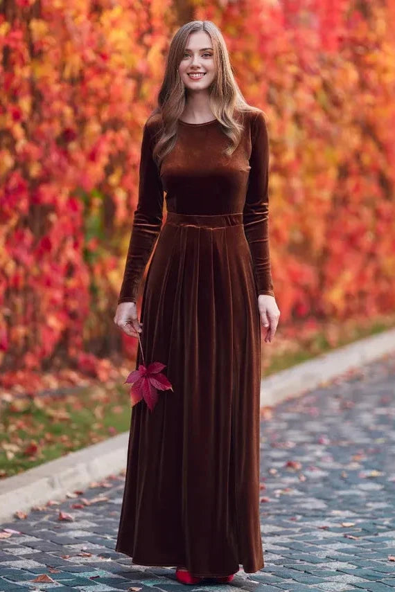 Rust Velvet Long Dress Bridesmaid Velvet Dress Wedding Dress Velvet Bridesmaid Dress New Year Dress Maxi Dress Evening Prom Dress