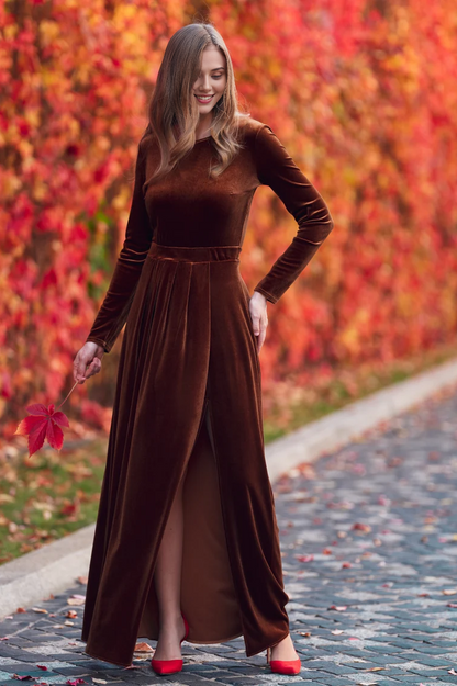 Rust Velvet Long Dress Bridesmaid Velvet Dress Wedding Dress Velvet Bridesmaid Dress New Year Dress Maxi Dress Evening Prom Dress