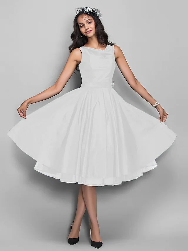 Cocktail Party Prom Dress V Neck Sleeveless Knee Length Taffeta with Pleats Crystals