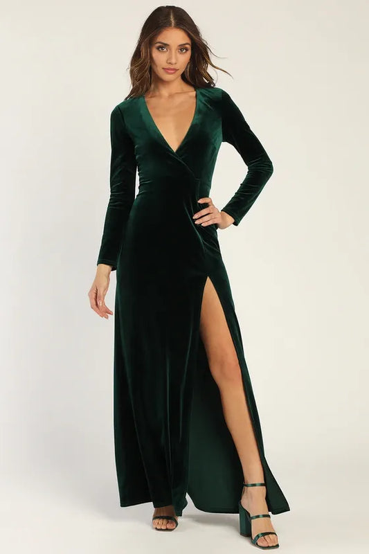 Xuewuba Formal Women's Dresses Sensational Emerald Green Velvet Maxi Dress Prom Dresses Stores