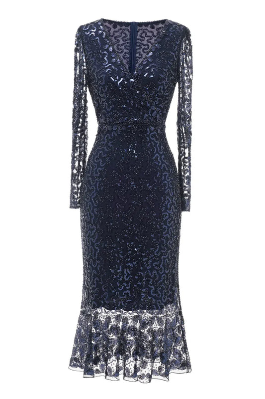 Xuewuba Formal Wear Dresses Navy Beaded and Sequin Midi Mother of Bride Dress Prom Dresses Stores