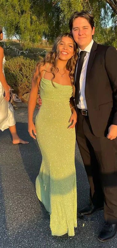 Spaghetti Straps Sparkly Floor Length Prom Dresses Mermaid Prom Dress