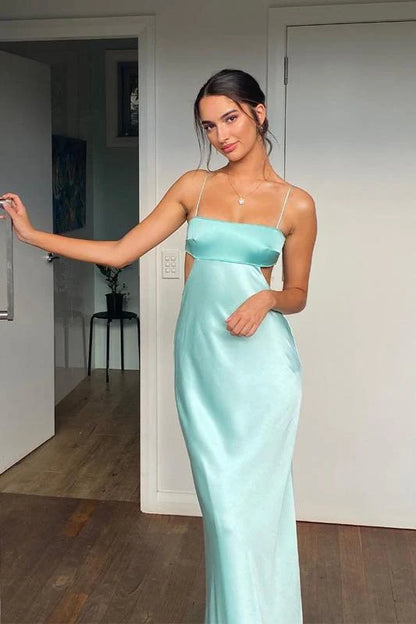 Straps Aqua Cutouts Maxi Dress with Cowl Back/Formal Wear Dresses