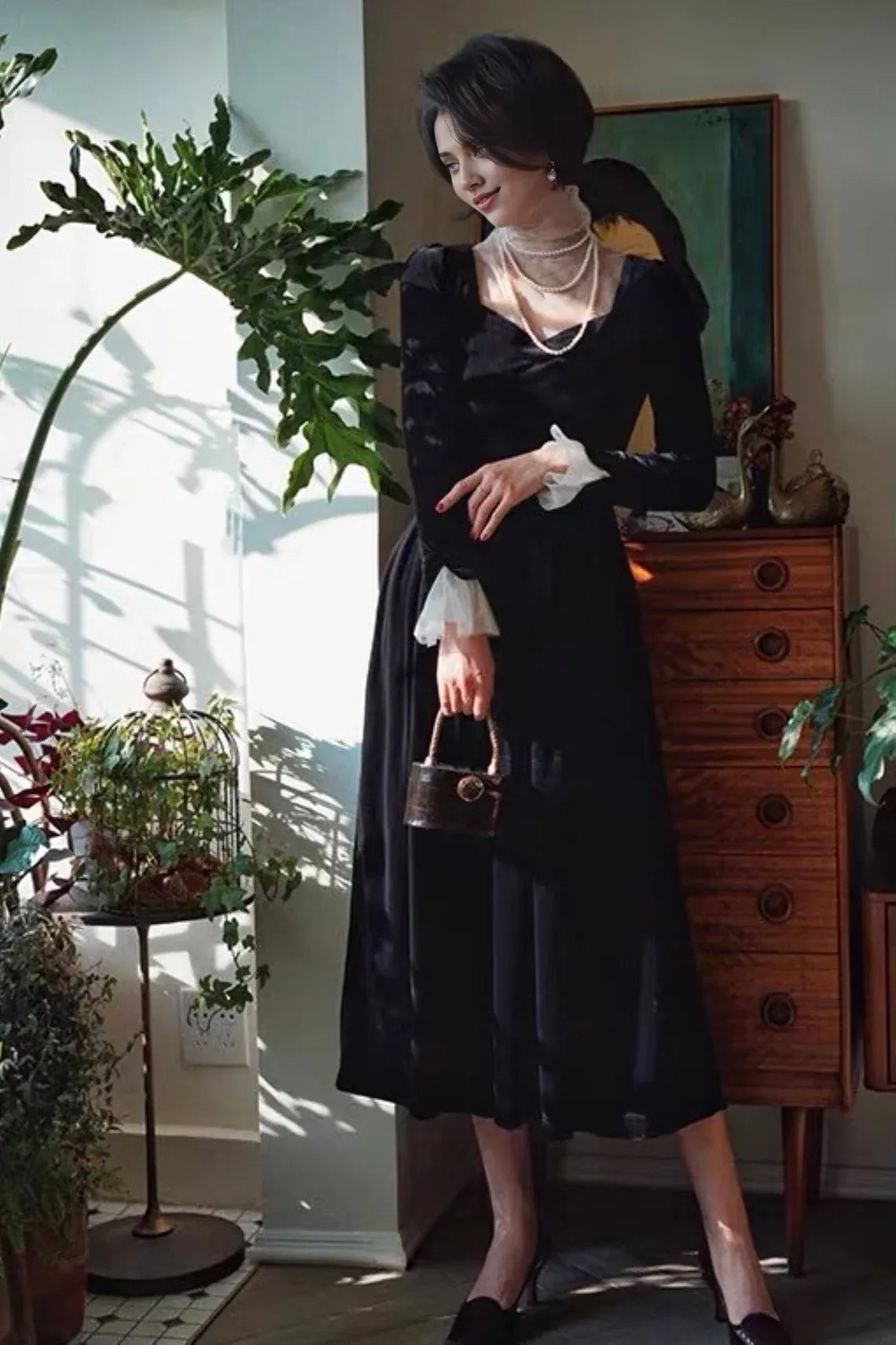 Velvet Maxi Dress Velvet Bridesmaid Dress Velvet Long Sleeve Dress Winter Dress Velvet Vintage Dress Chiffon Sleeve Gift For Her Prom Dress