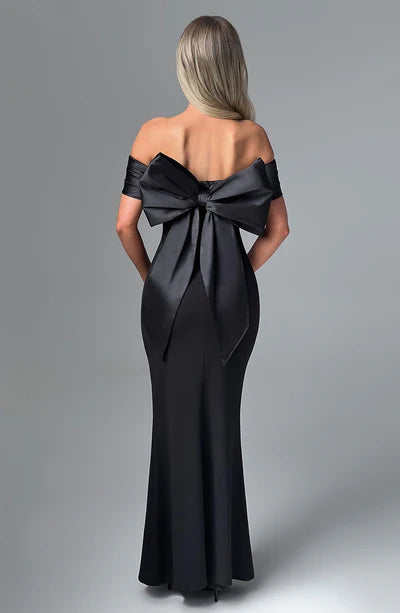 Women's Dresses Backless Strapless Maxi Dress Solid Black Off-shoulder Sleeveless With Bow Bodycon Club Party Long Prom Dress Elegant