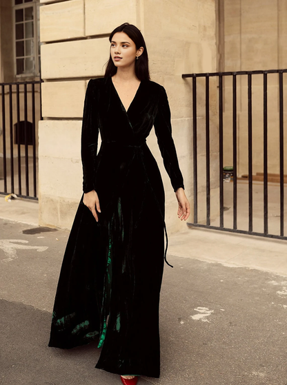 Wedding Guest Dress Formal Dresses Velvet Women Evening Ball Gown Velvet Dress Long Sleeve Bridesmaid Dress Wrap Prom Dress