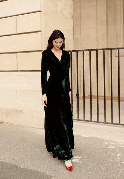 Wedding Guest Dress Formal Dresses Velvet Women Evening Ball Gown Velvet Dress Long Sleeve Bridesmaid Dress Wrap Prom Dress