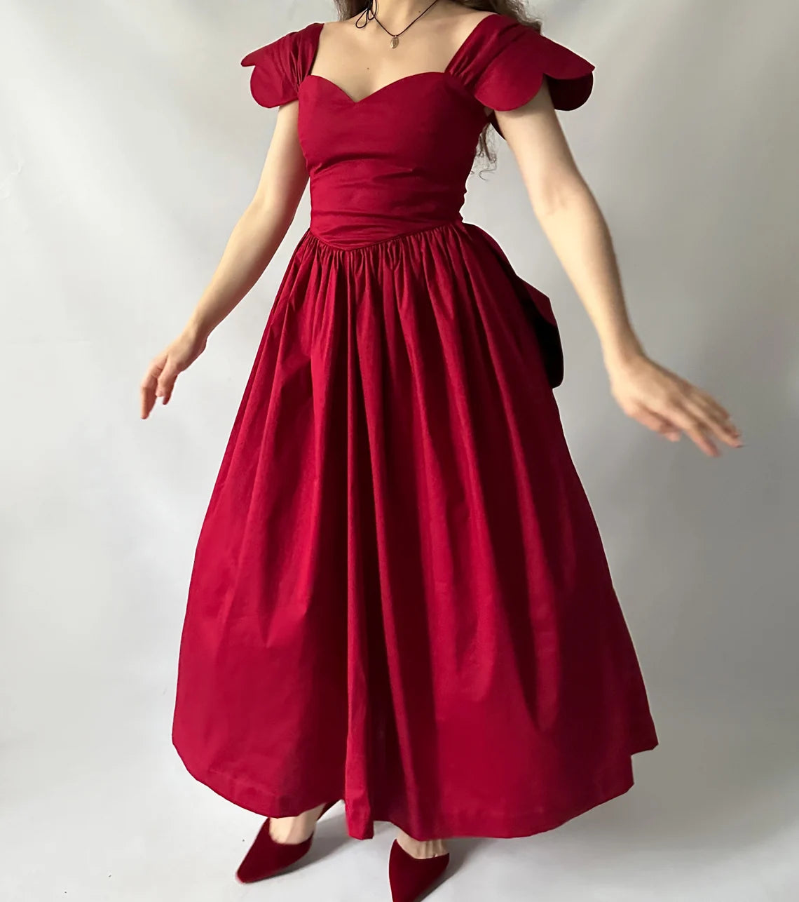 Wine Off Shoulder Gorgeous Dress Tea-Length Big Bow Prom gown