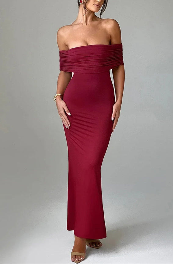 Xuewuba Dress Women Off The Shoulder Maxi Dress Elegant Long Bodycon Dress Formal Party Evening Dress Floor Length Prom Dress