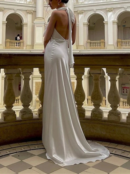 Trumpet Halter Floor-Length Wedding Dress