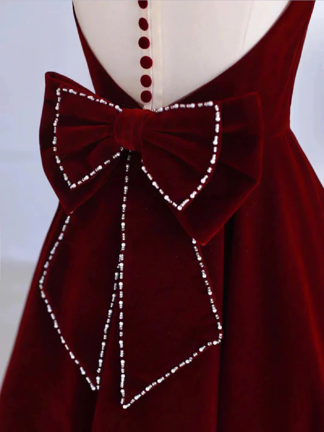 Burgundy Tea Length Prom Dress with Bowknot