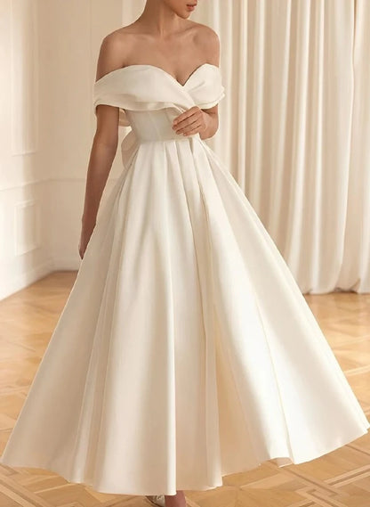 A-Line Off-The-Shoulder Ankle-Length Wedding Dress