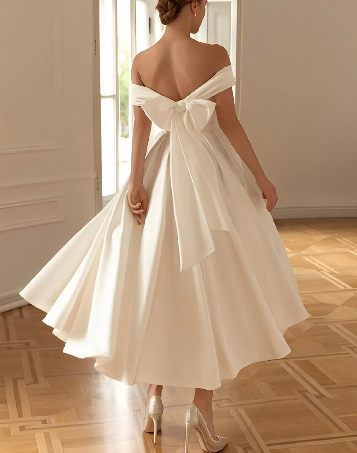 A-Line Off-The-Shoulder Ankle-Length Wedding Dress