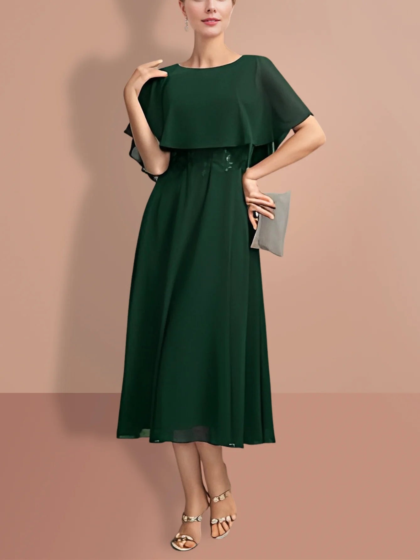 A-Line Short Sleeves Jewel Neck Mother Of The Bride Dresses