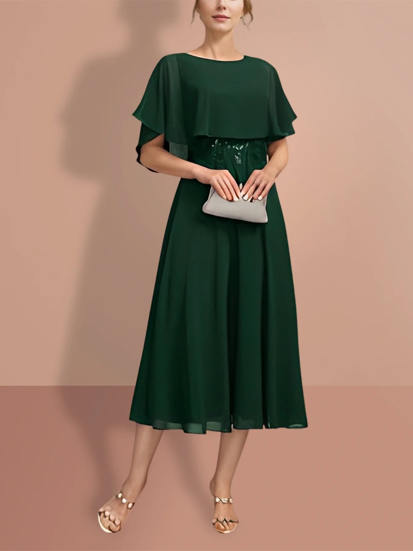 A-Line Short Sleeves Jewel Neck Mother Of The Bride Dresses