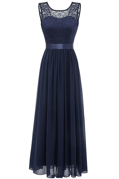 A-Line Round Neck Lace Bridesmaid Dress With  Sleevess