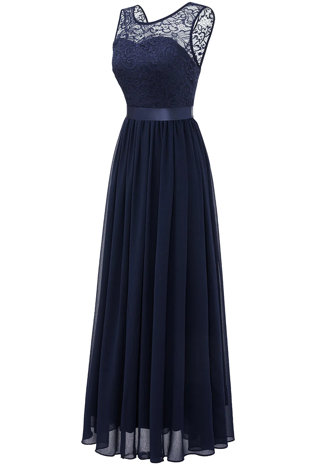 A-Line Round Neck Lace Bridesmaid Dress With  Sleevess