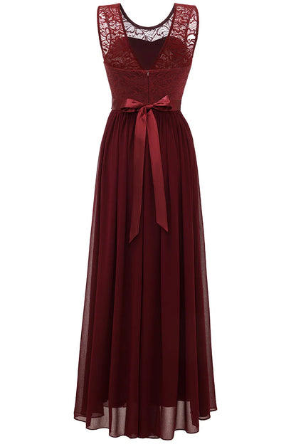 A-Line Round Neck Lace Bridesmaid Dress With  Sleevess