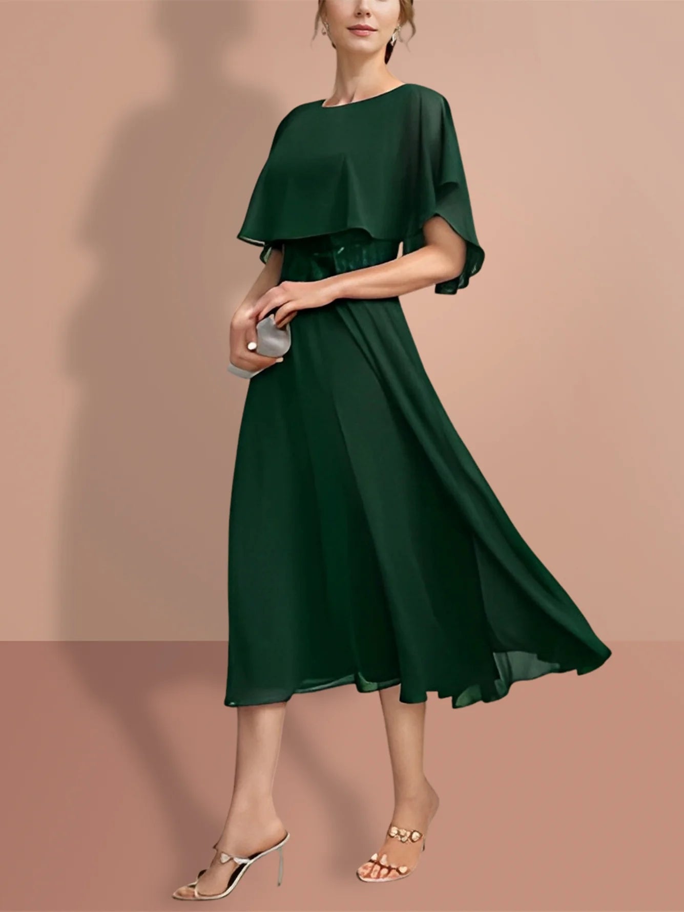 A-Line Short Sleeves Jewel Neck Mother Of The Bride Dresses