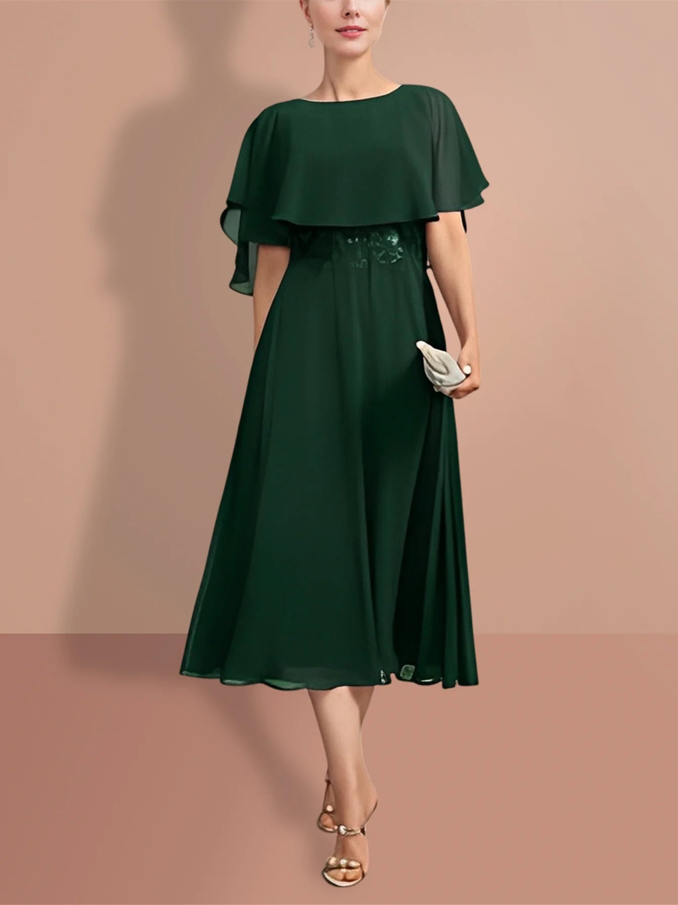 A-Line Short Sleeves Jewel Neck Mother Of The Bride Dresses