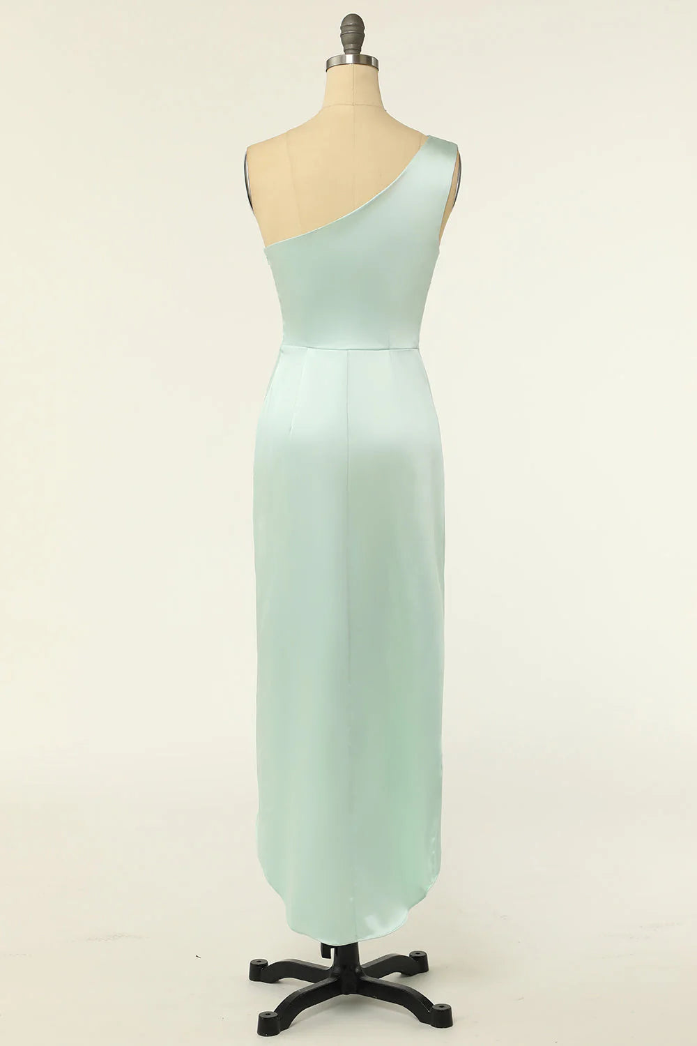 Sheath One Shoulder Sage Bridesmaid Dress With Slit