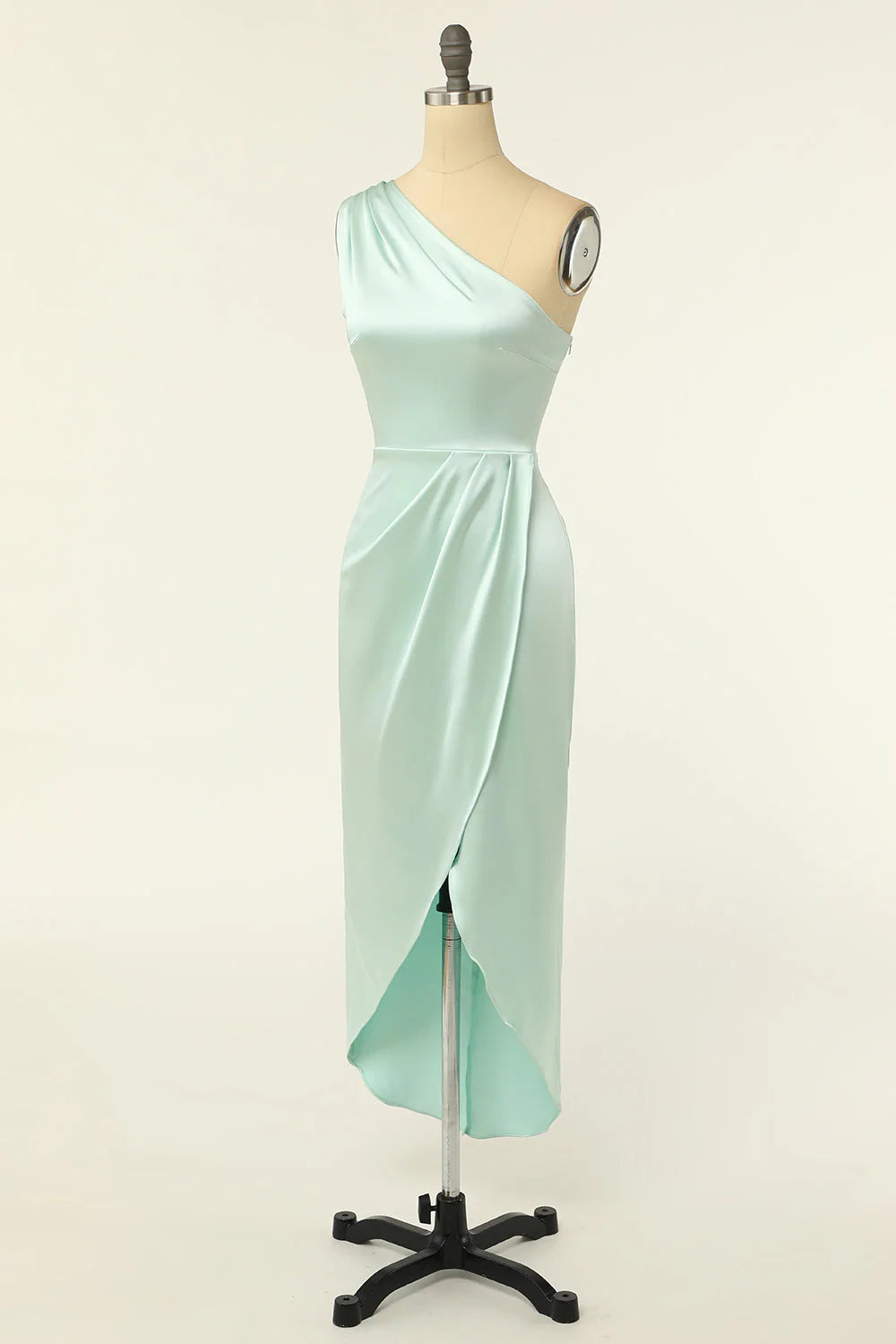 Sheath One Shoulder Sage Bridesmaid Dress With Slit