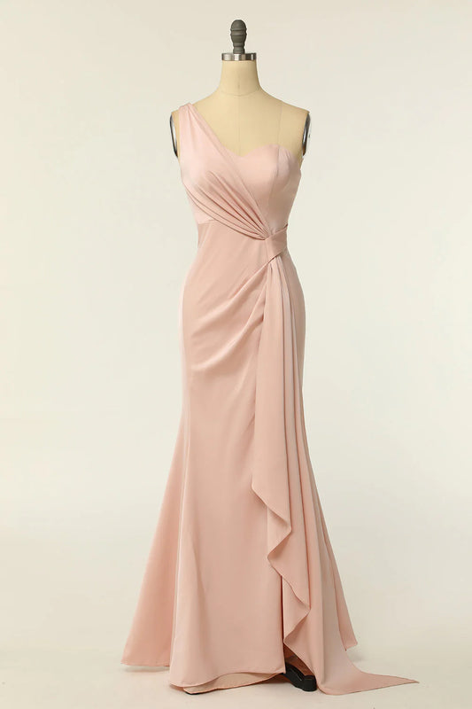 Mermaid One Shoulder Long Bridesmaid Dress With Ruffles