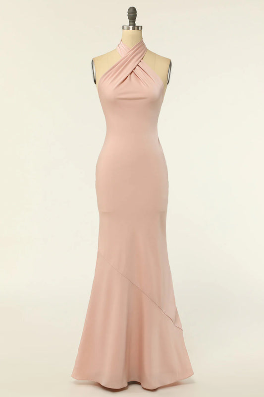 Mermaid Halter Long Bridesmaid Dress With Backless