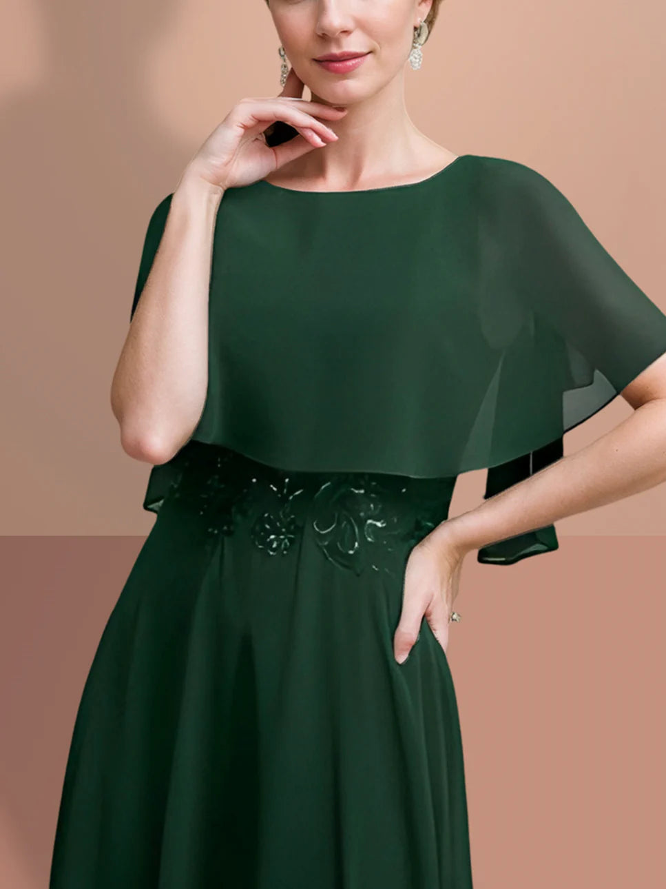 A-Line Short Sleeves Jewel Neck Mother Of The Bride Dresses