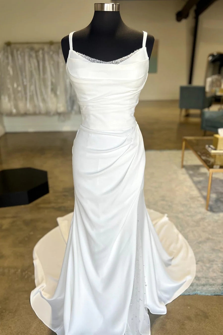 Backless Ruched Wedding Dress with Detachable Sleeves