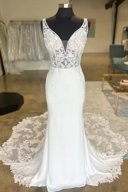 Plunge V Strapless Lace Mermaid Long Bridal Gown