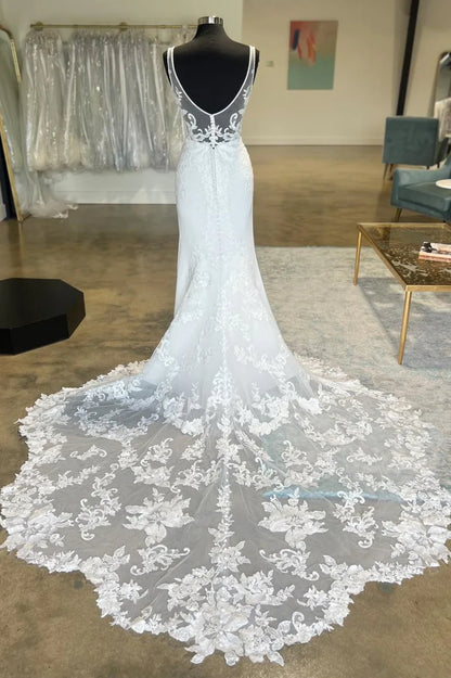 Plunge V Strapless Lace Mermaid Long Bridal Gown