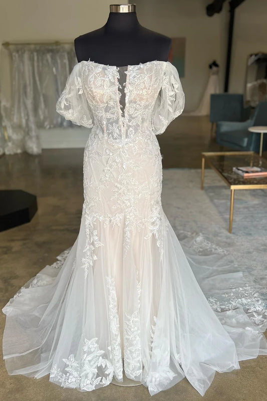 Appliques Off-the-Shoulder Trumpet Long Wedding Dress