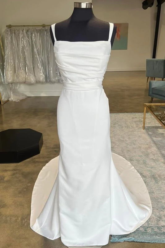 Straight Neck Mermaid Long Wedding Dress