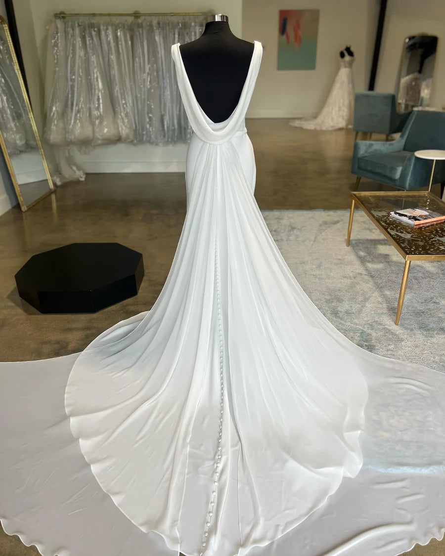 scoocp Neck Open Back Mermaid Long Wedding Dress