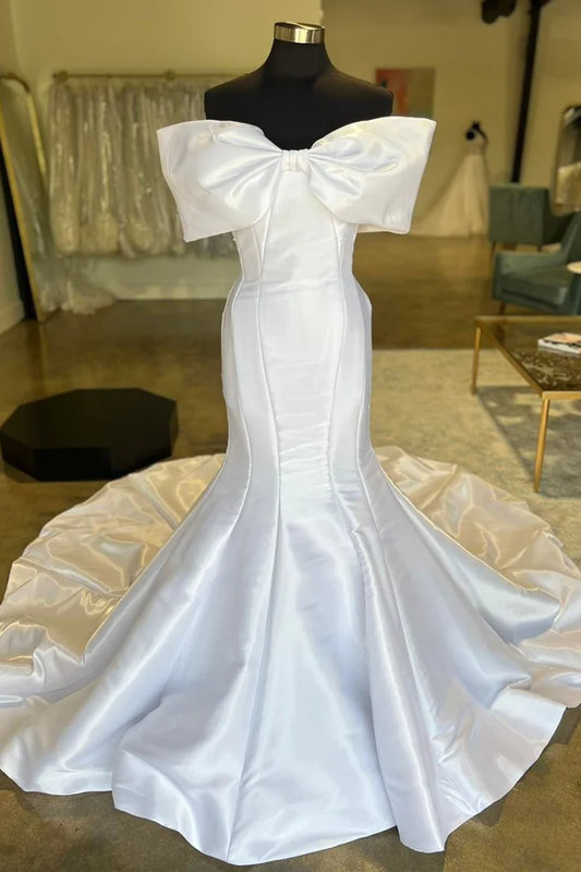 Off-the-Shoulder Bow Trumpet Long Wedding Dress