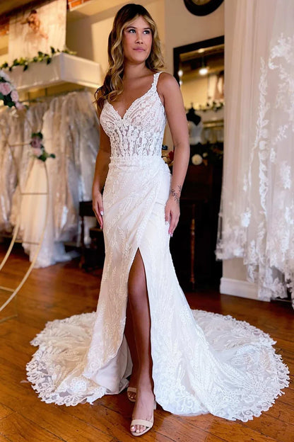 White Lace Mermaid Long Wedding Dress