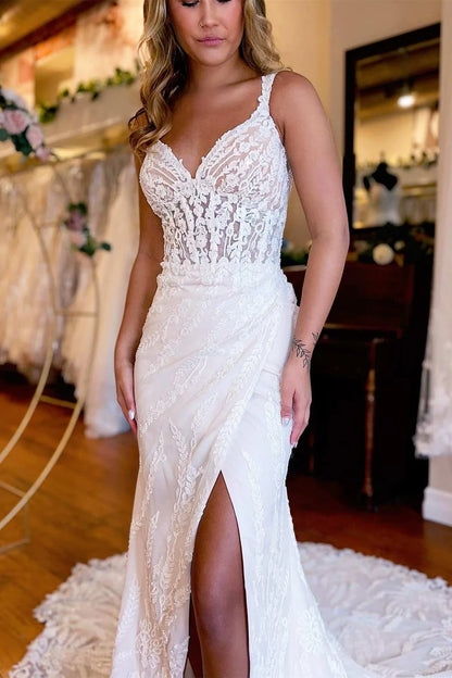 White Lace Mermaid Long Wedding Dress