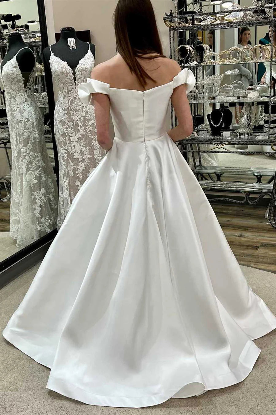 Off-the-Shoulder Ruffled A-Line Long Wedding Dress