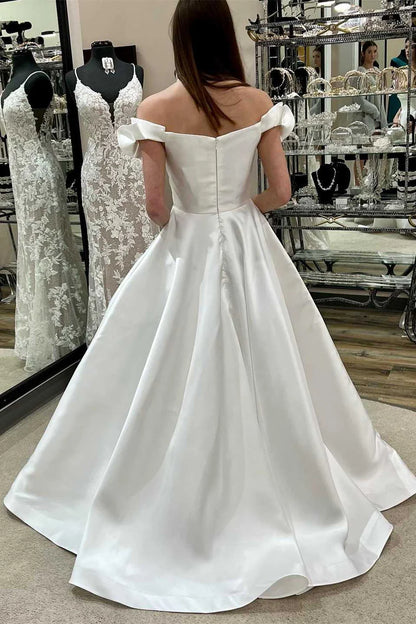 Off-the-Shoulder Ruffled A-Line Long Wedding Dress