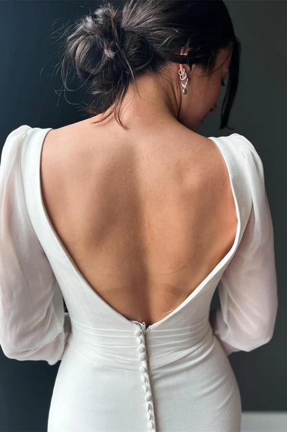 V Neck Backless Mermaid Long Wedding Dress