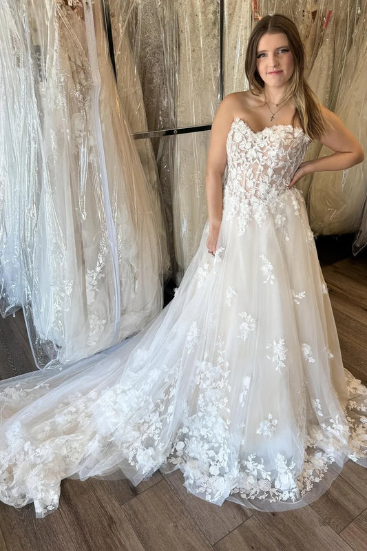 A-Line Strapless Wedding Dress with Appliques