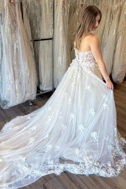 A-Line Strapless Wedding Dress with Appliques