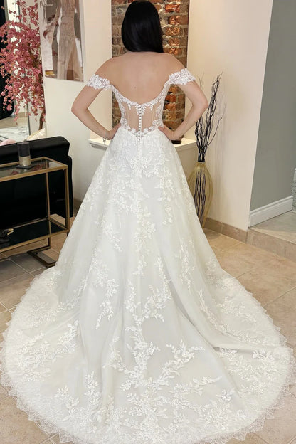 Off-the-Shoulder Long Wedding Dress With Appliques