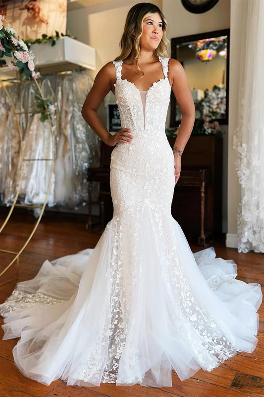 Off-the-Shoulder Trumpet Wedding Dress With Lace