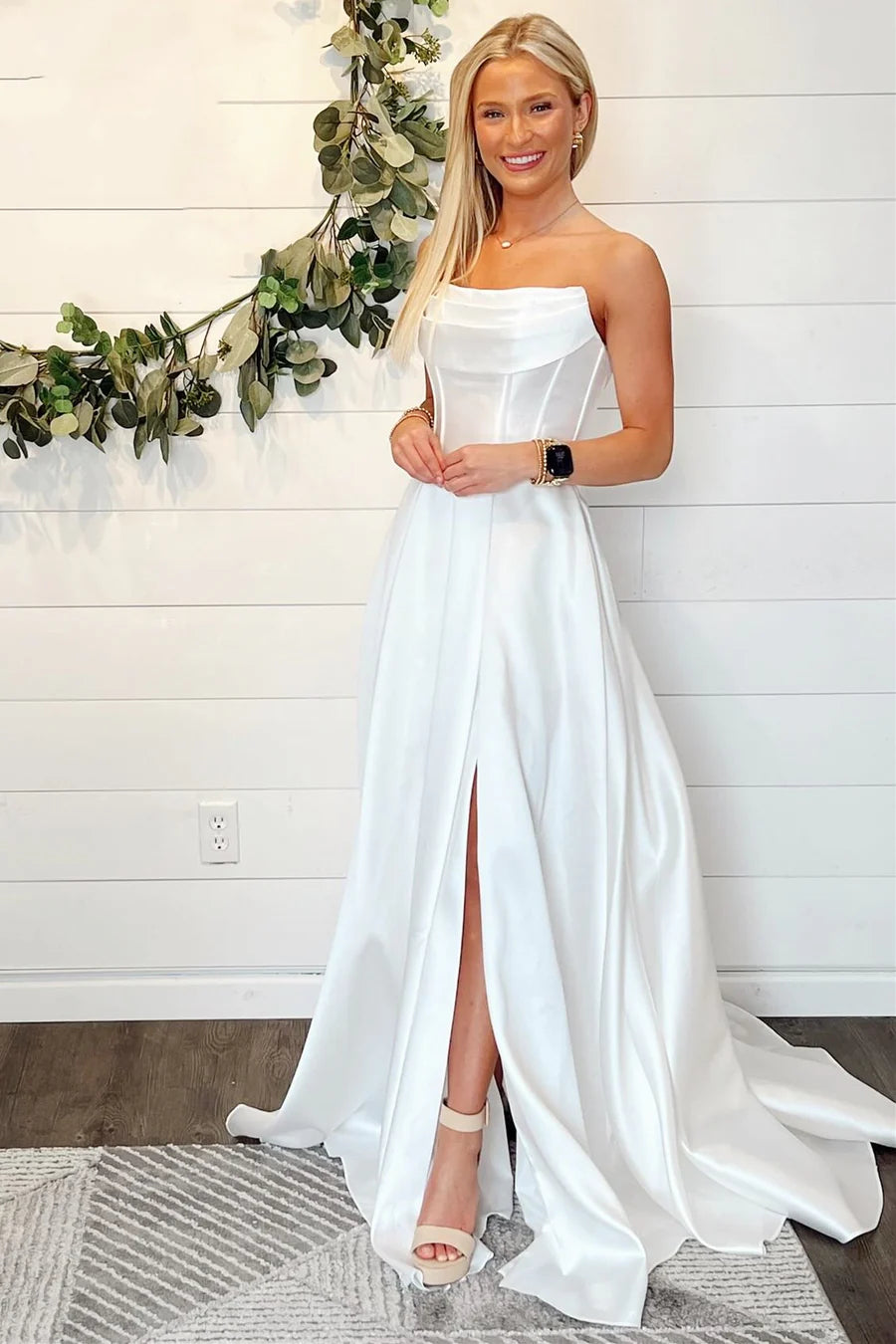 A-Line Strapless Long Wedding Dress