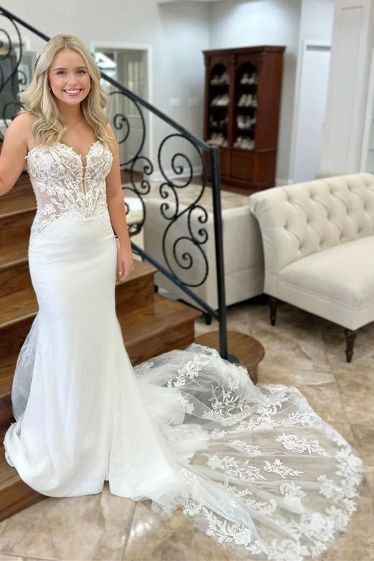 Strapless Trumpet Long Bridal Gown With Applique