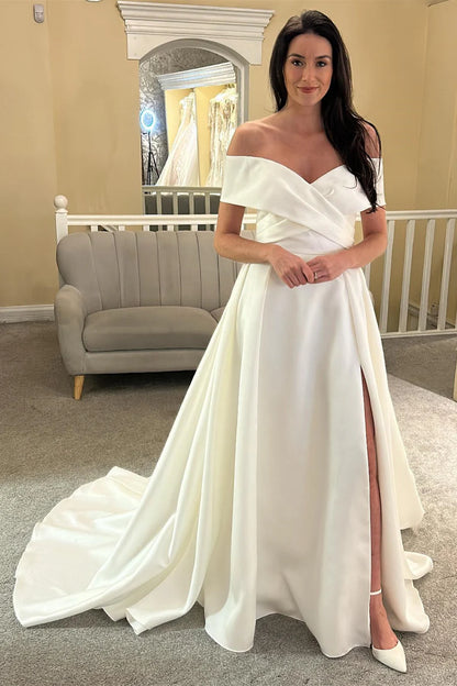 Off-the-Shoulder Long Wedding Dress With Slit